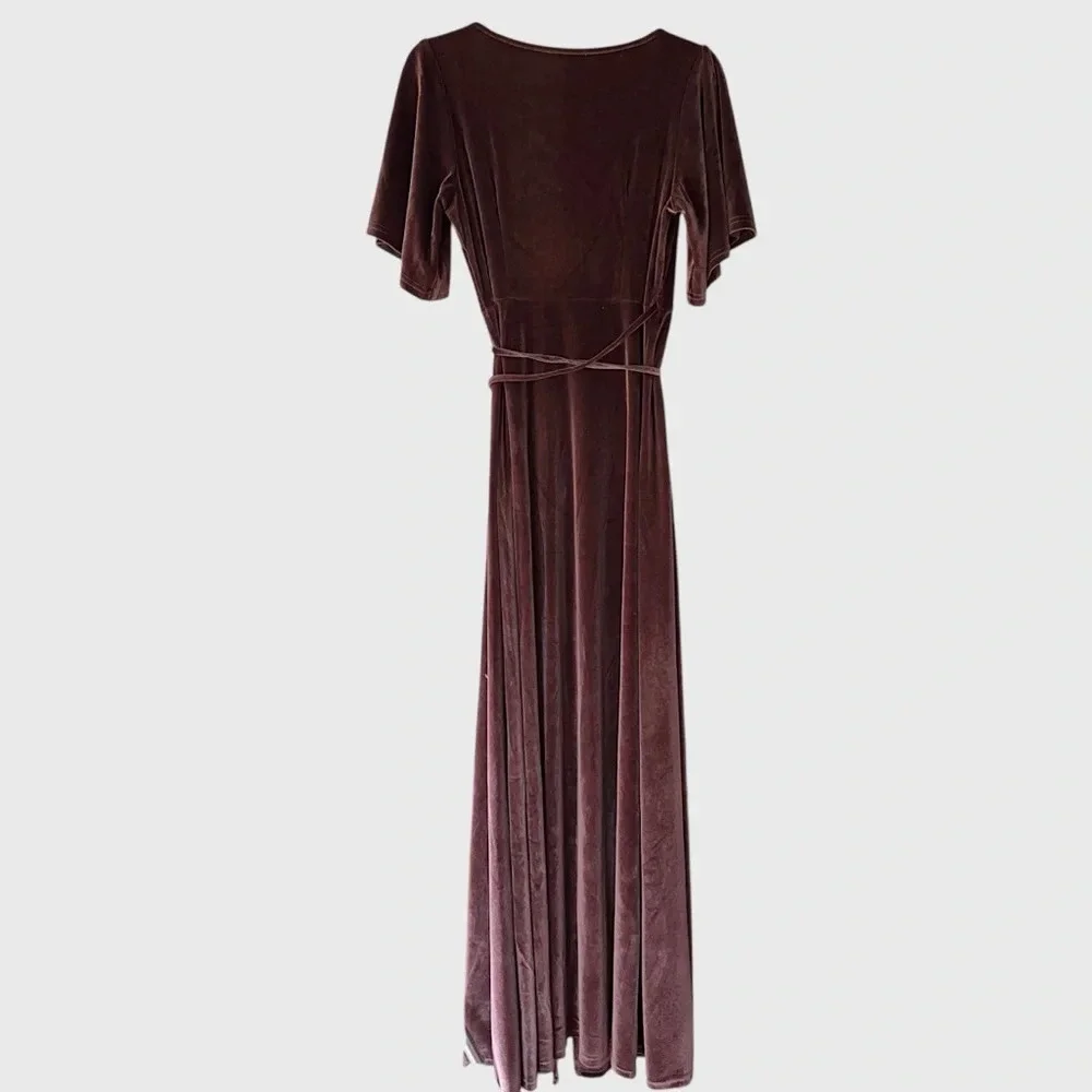 NWT BALTIC BØRN MEGHAN VELVET WRAP DUSTY PLUM MAXI DRESS FLUTTER SLEEVE | SMALL_6